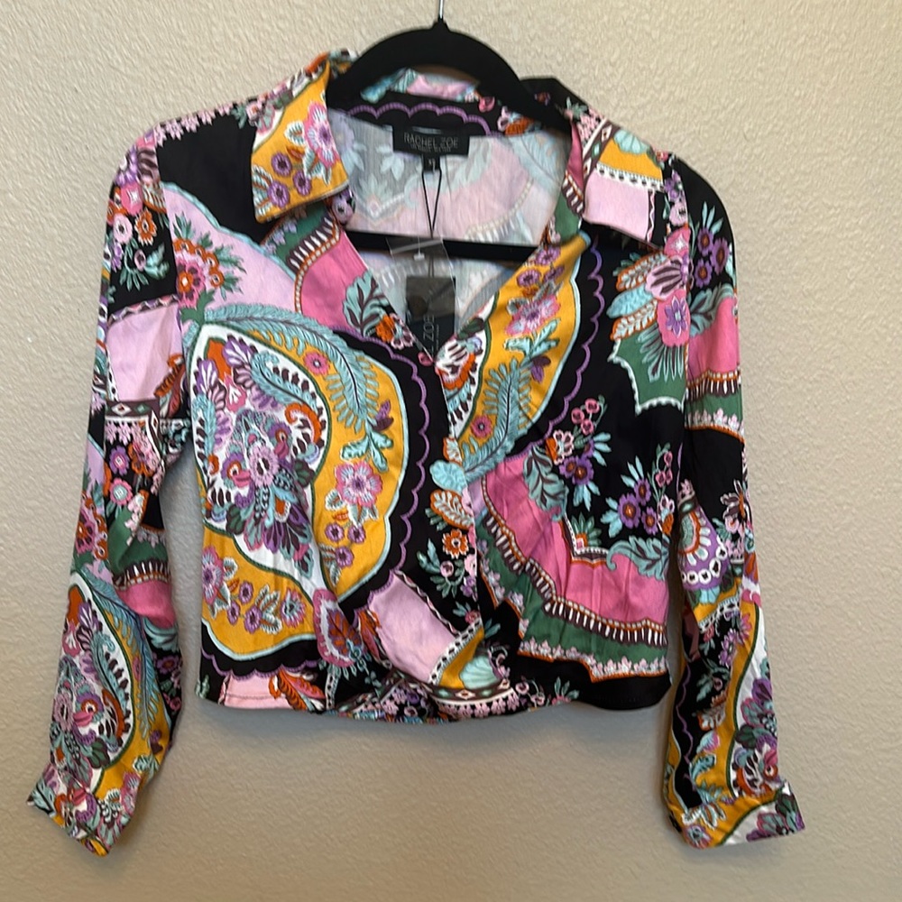 NICOLE MILLER crop top floral 70’s print long sleeve size XS